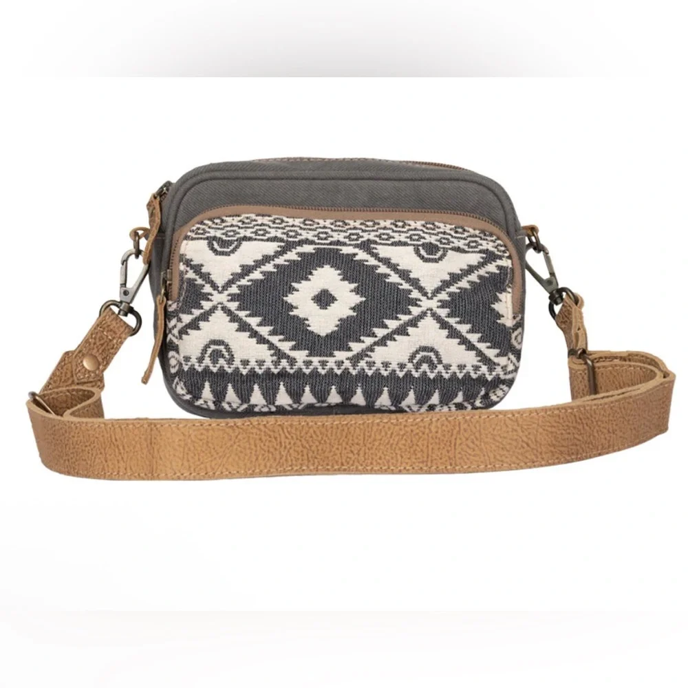 NWT Myra Bag Aztec Patterned Leather & Canvas Crossbody Bag w/ Adjustable Strap